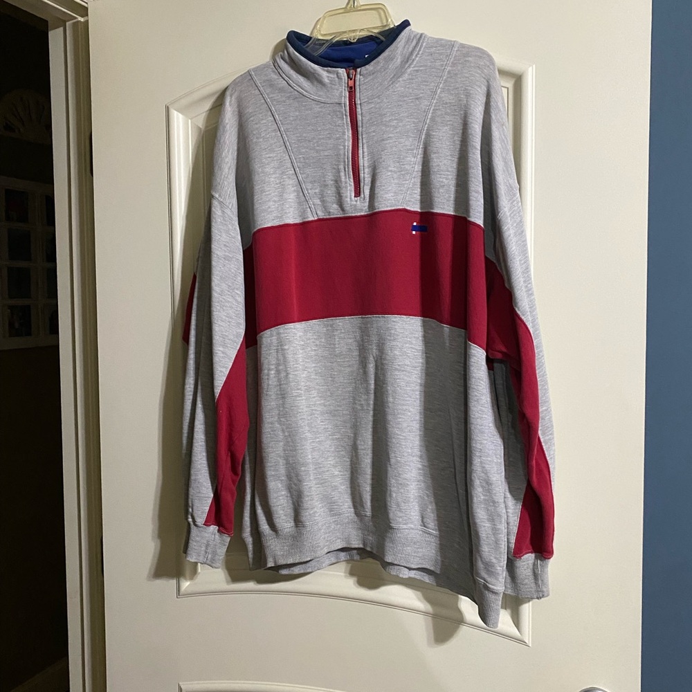 Vintage Y2K Bugle Boy Gray and Red 1/4 Zip-Up Sweat Shirt